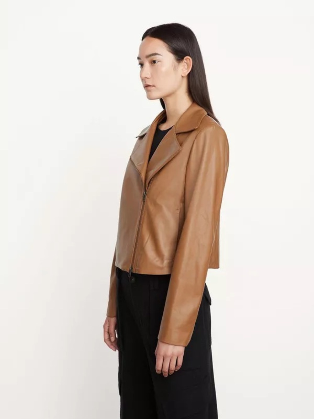 New Vince Cognac Leather Moto Jacket